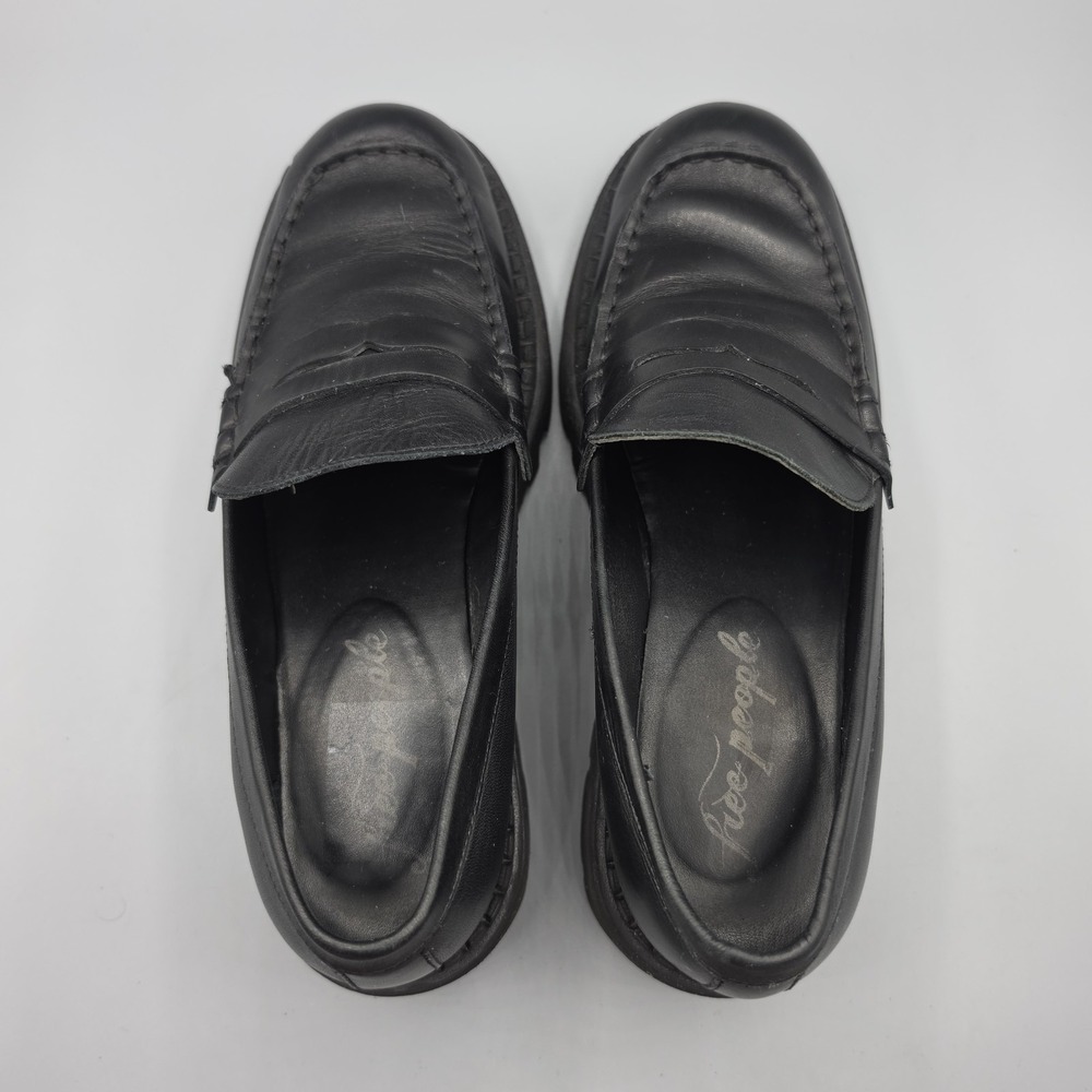 Free People Lyra Penny Loafers Womens 39.5 Black Leather Lug‎ Sole Chunky Retro - Picture 12 of 15
